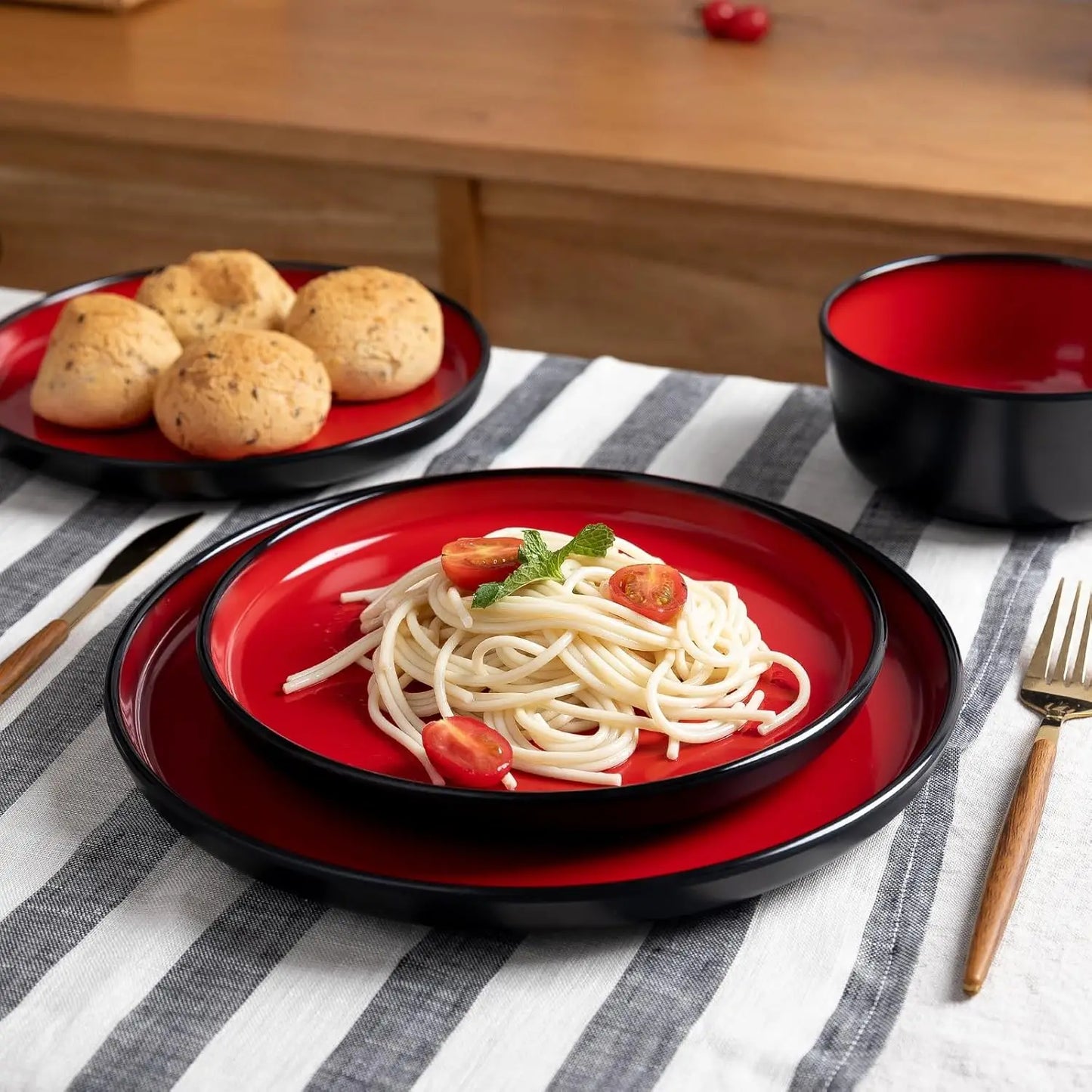Melamine 12 Piece Modern Dinnerware Set For 4 Plates Bowls