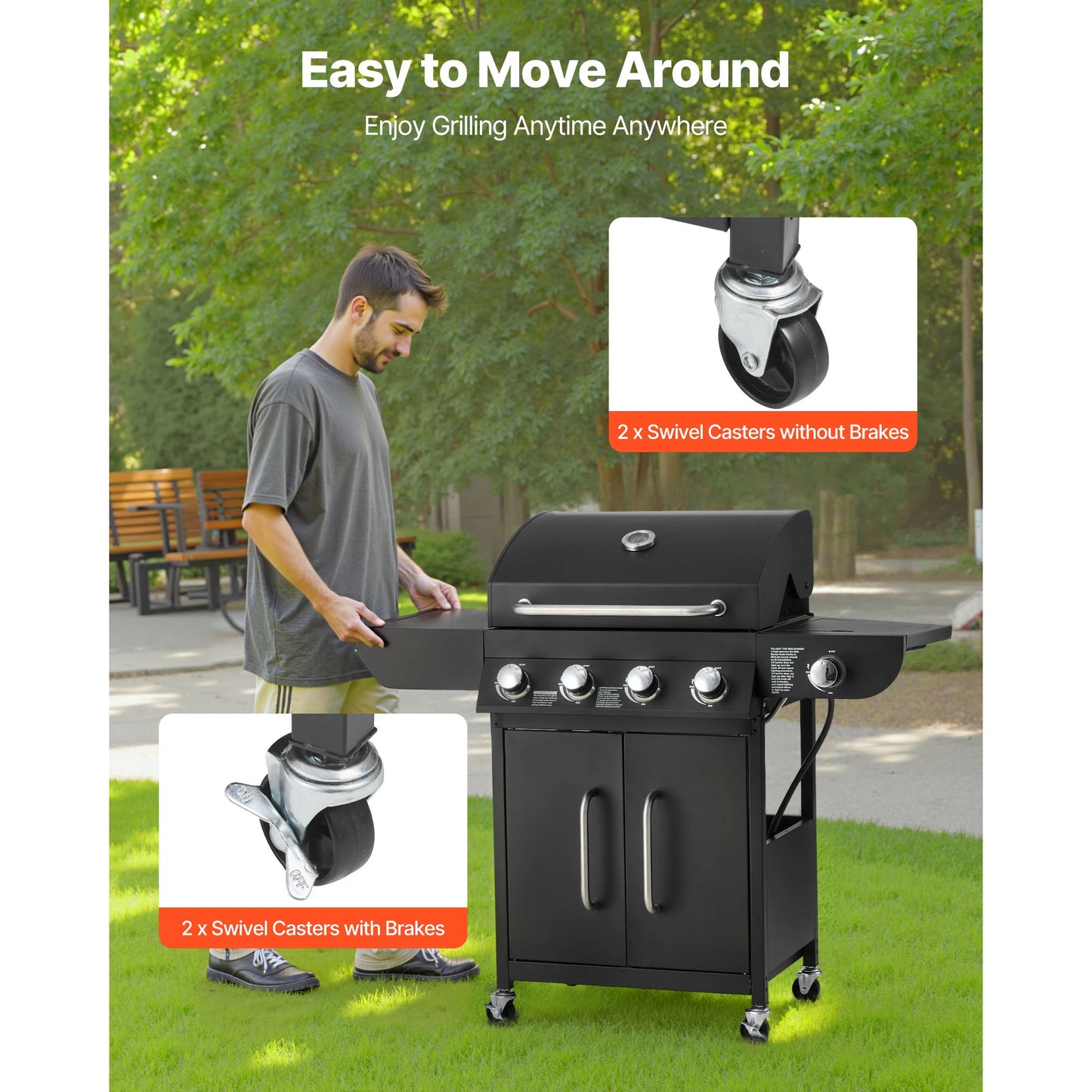 SucceBuy 4 Burner Propane Gas Grill With Side Burner