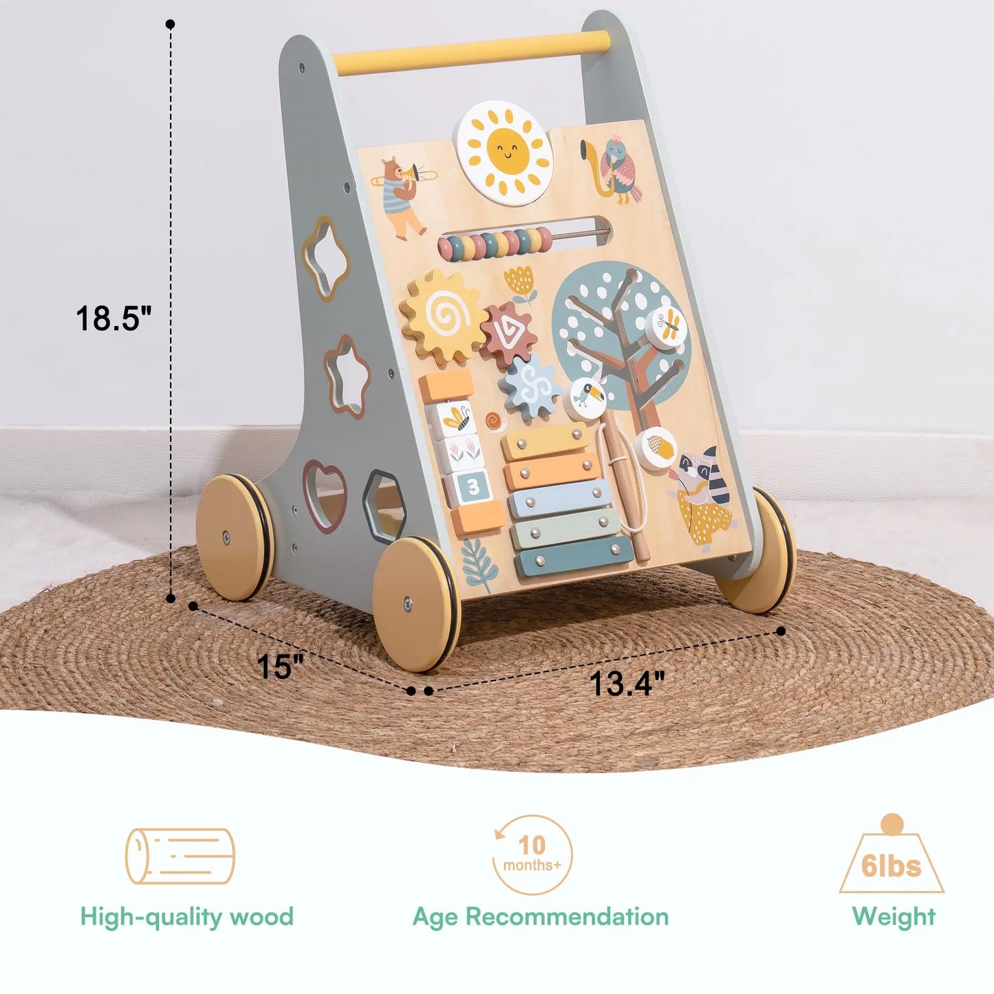 Robotime Robud Wooden Baby Walker With Activity Center and Storage