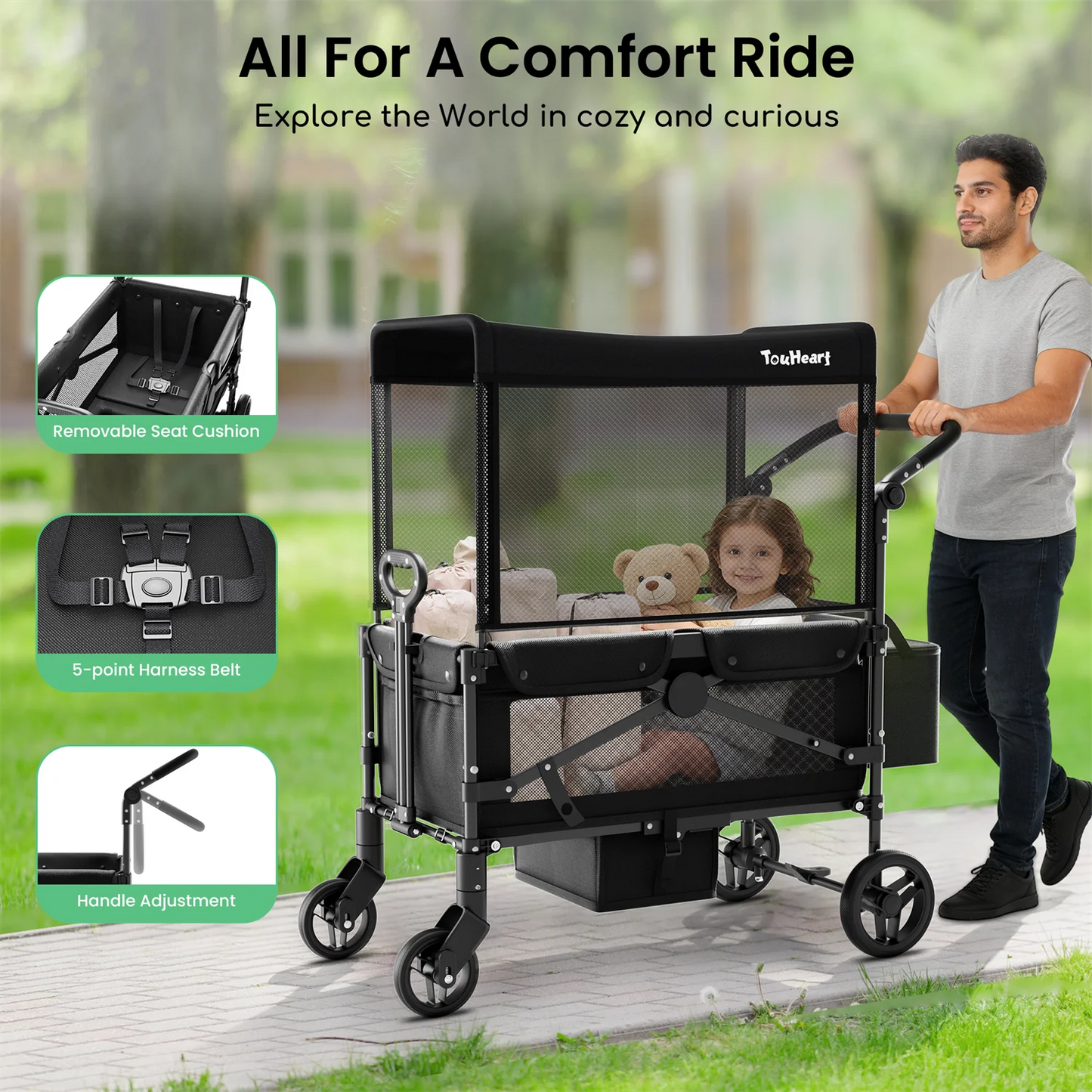 2 Seat Wagon Stroller Foldable All Terrain for Kids