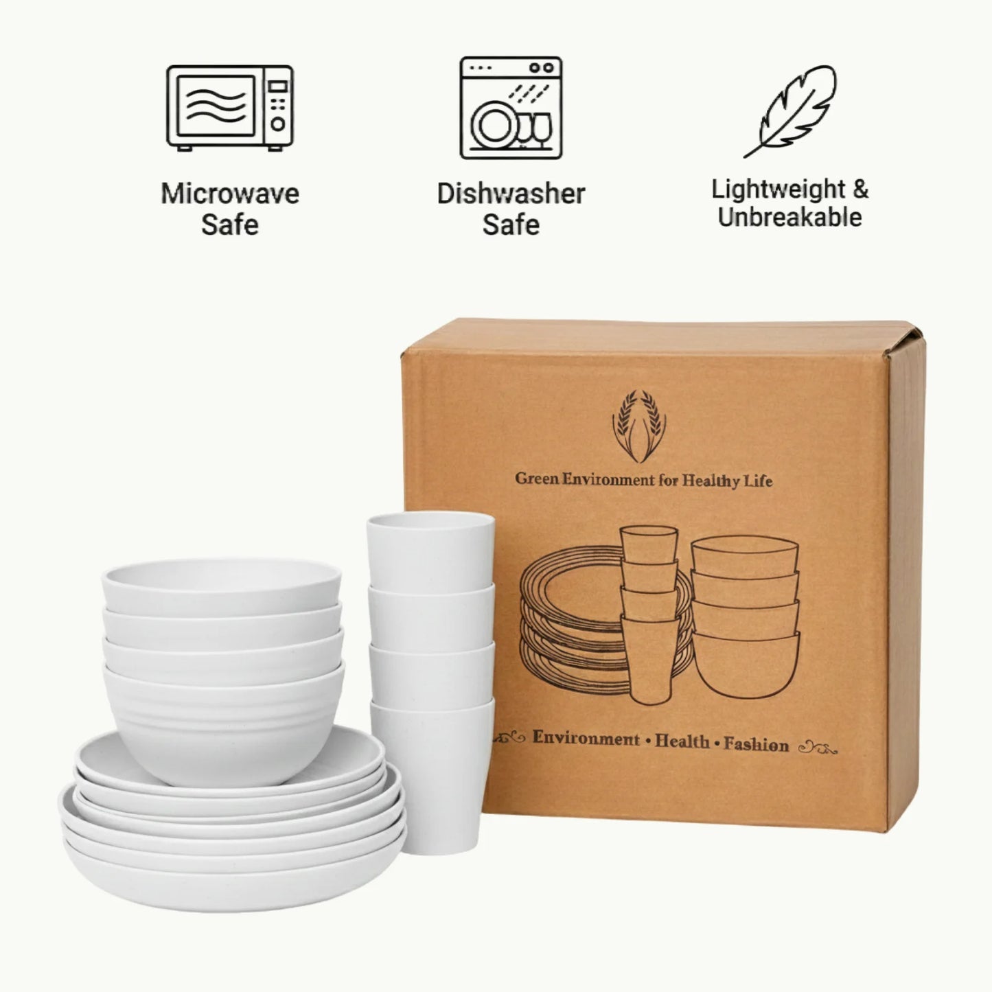 Wheat Straw Dinnerware Set 16 Pieces Unbreakable Microwave Safe Tableware