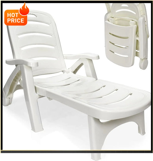 Outdoor Folding Lounge Chair Adjustable Lightweight Chaise Poolside