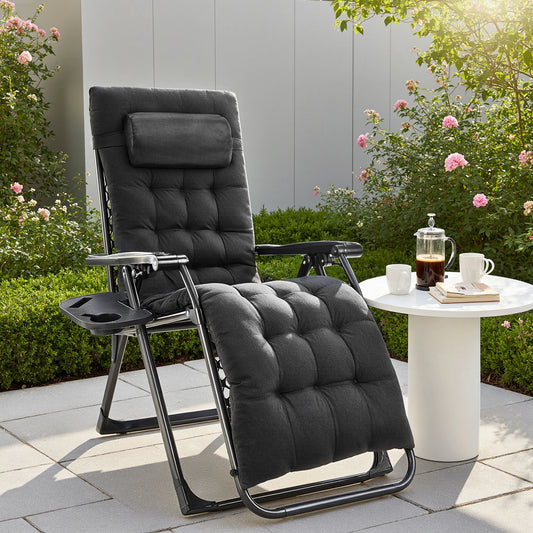 JHK Zero Gravity Folding Recliner With Cup Holder Cushion
