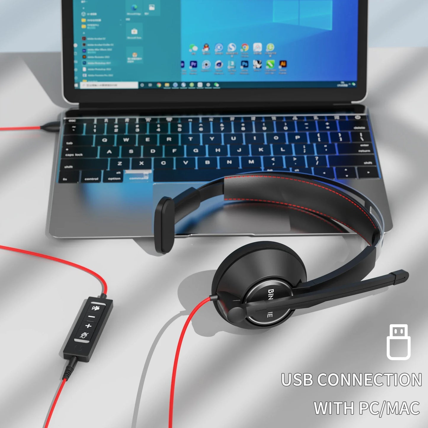 BINNUNE Wired Headset With Noise Cancelling Mic For PC Zoom