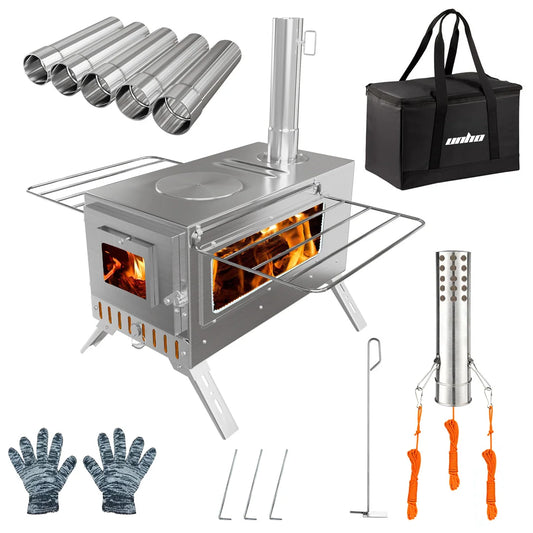 Wood Burning Portable Stove With Stainless Outdoor Chimney Pipes