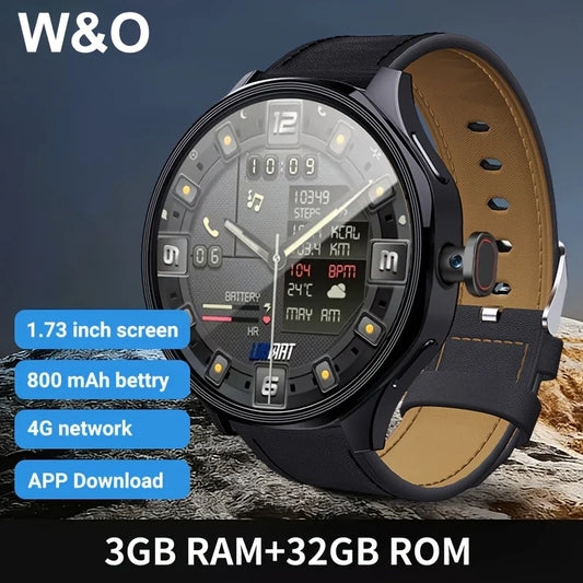 W&O Android 4G Smartwatch With AMOLED Display GPS Rotating Camera