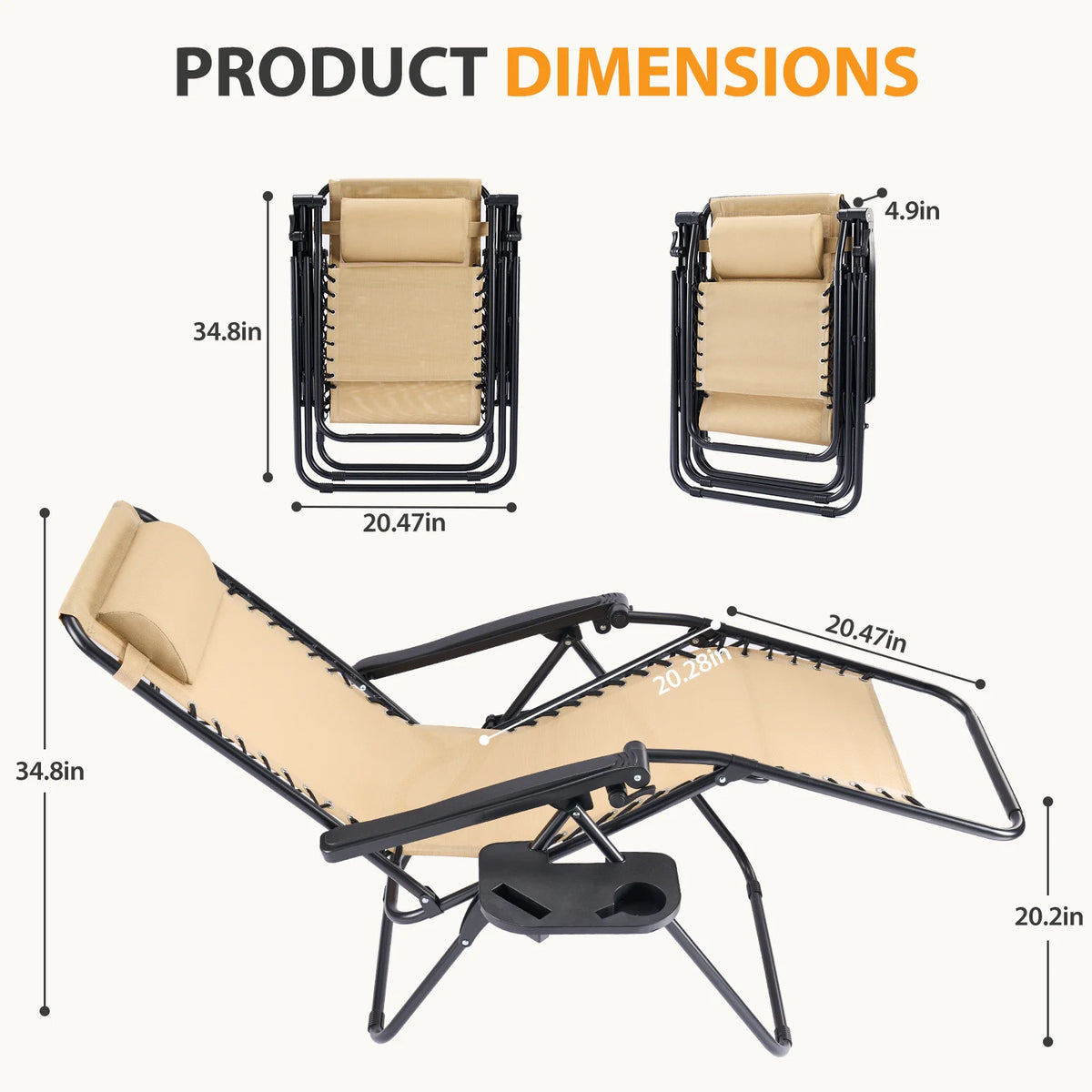 JHK Zero Gravity Outdoor Lounge Chair With Cup Holder