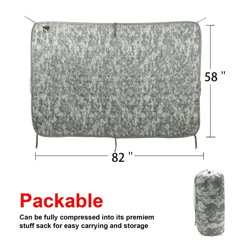 Tactical Army Poncho Liner Woobie Quilted Blanket for Camping and Hunting