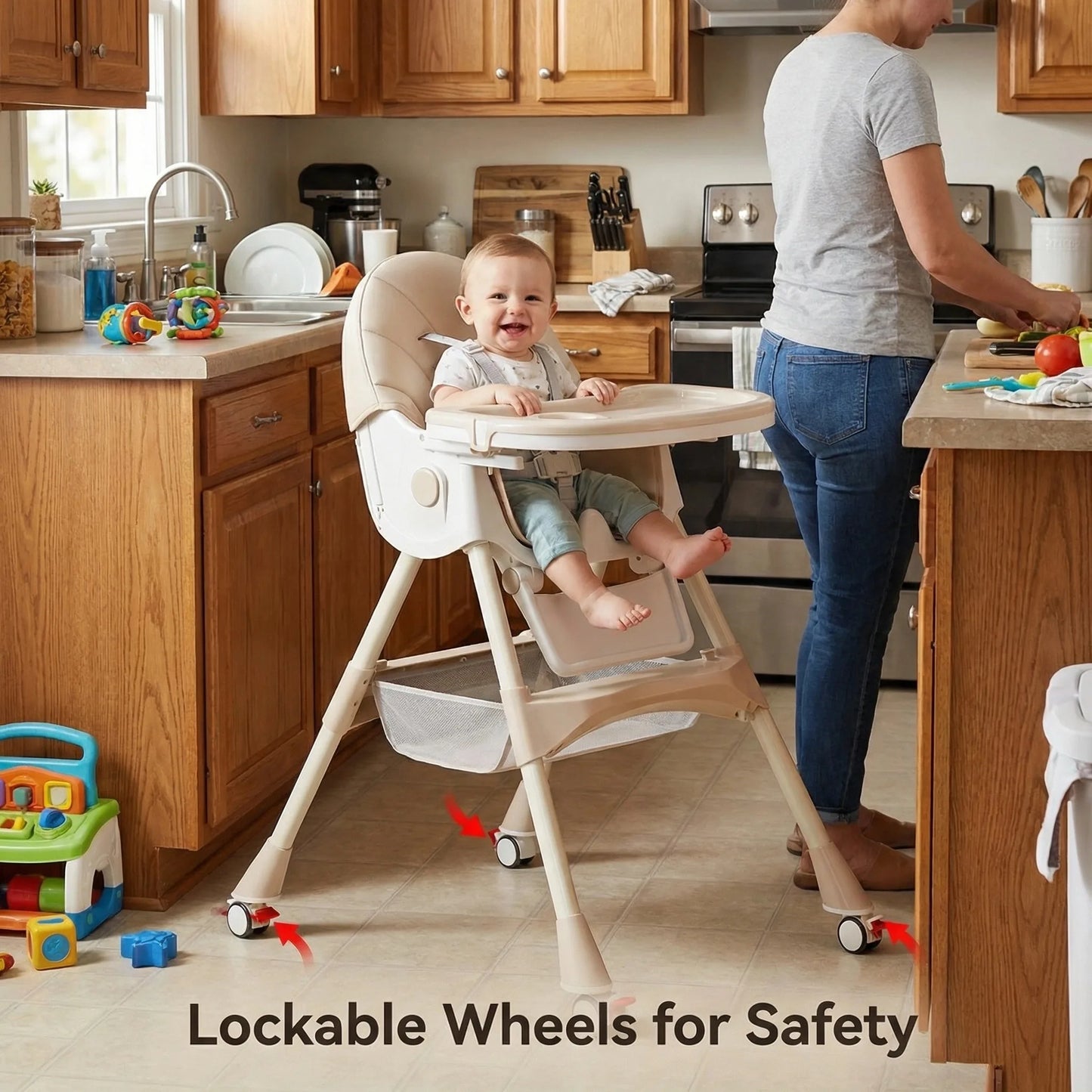 Multifunctional Foldable Kids High Chair by-6-in-1 Design with Adjustable Height, Reclining Backrest, 3-Position Tray, 5-Point Safety Harness & Removable Cushion for Home, Travel & Outdoor