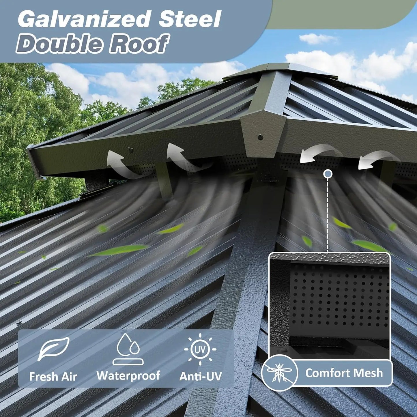 10'x12' Gazebo Hardtop Gazebo, Aluminum Pergola with Double Galvanized Steel Roof, Permanent Outdoor Metal Canopy with, Custom