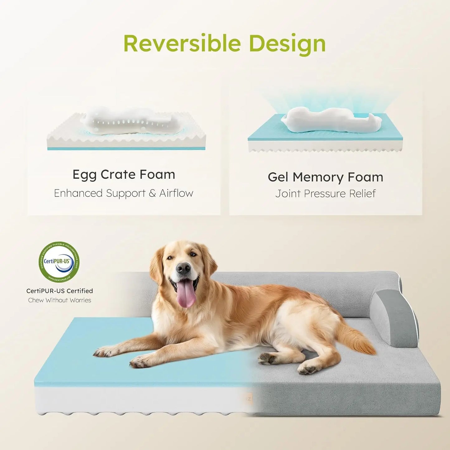 Orthopedic Dog Bed with Cooling Memory Foam and Washable Cover Nonslip Bottom