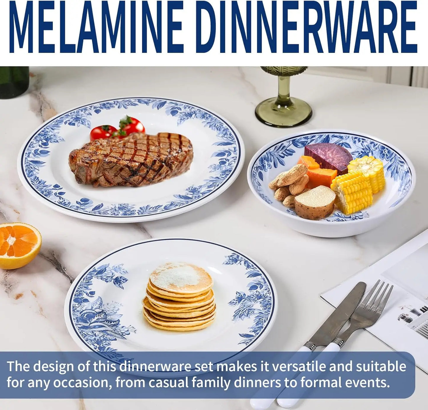 Floral Melamine Dinnerware Set for Four Dishwasher Safe Break-Resistant