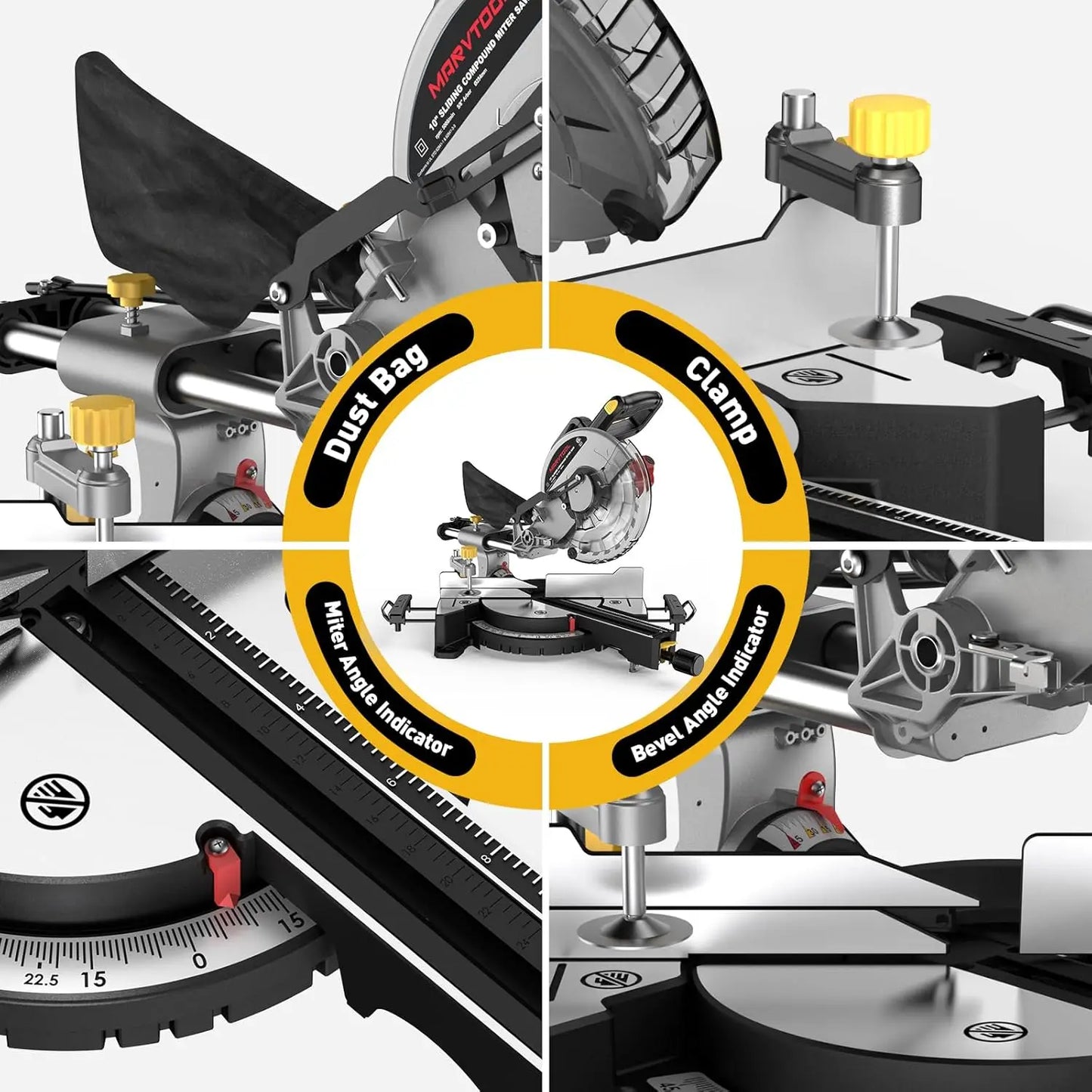 Marvtool Sliding Compound Miter Saw With Dual Bevel 0 To 45 Degrees