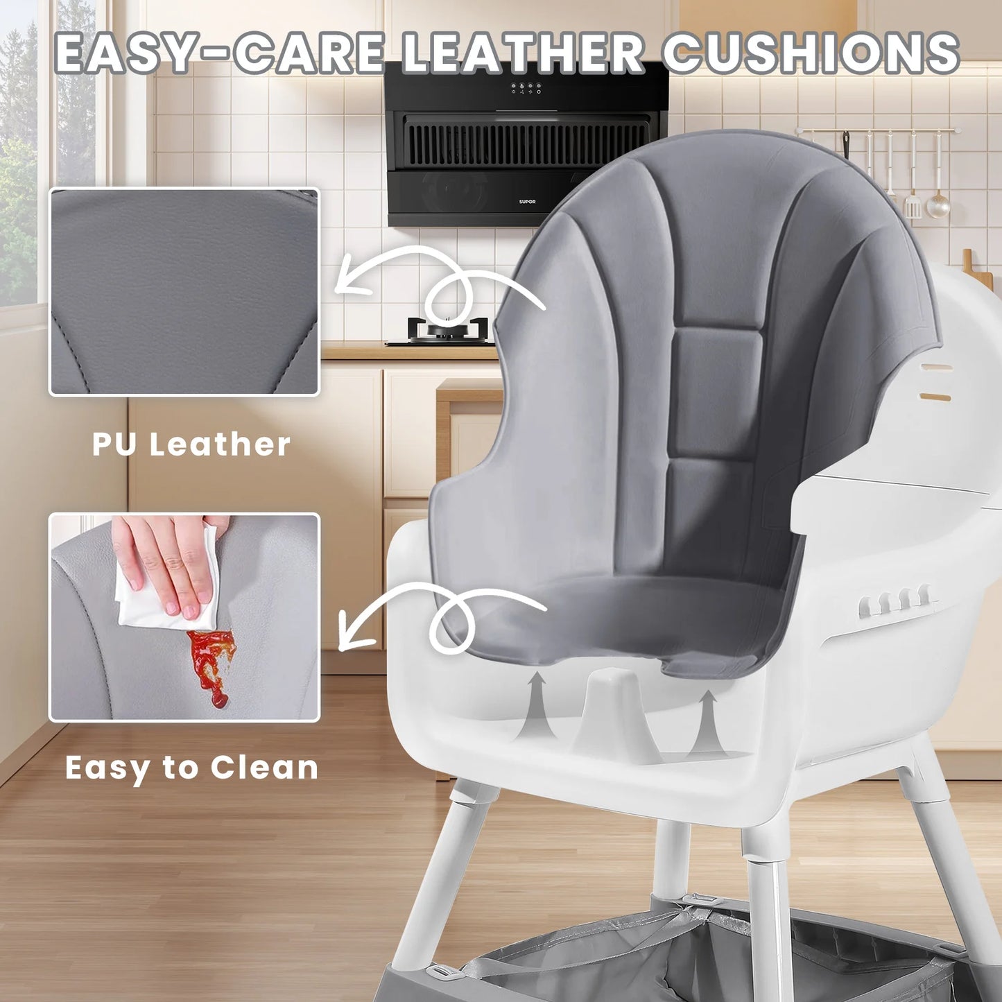 PIORLADO Portable Convertible Baby High Chair With Dining Tray And Toy Rack