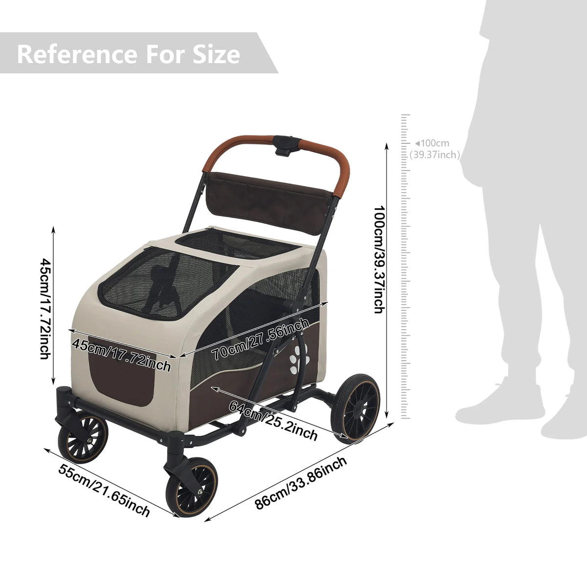 Foldable Dog Stroller with Detachable Cabin for Medium to Large Dogs Spacious Pet Stroller with Mesh Windows