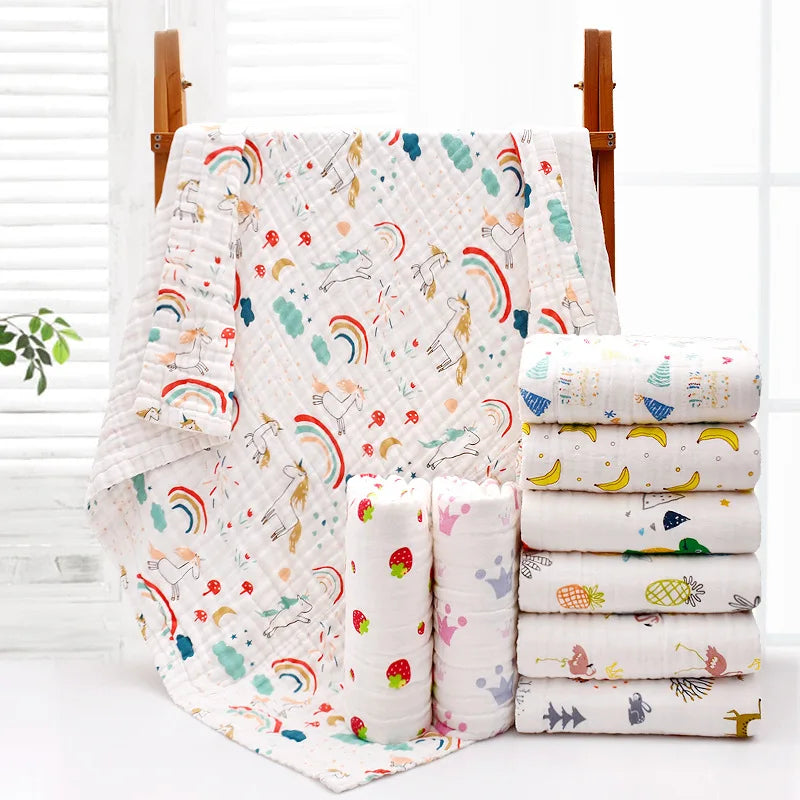 Unisex Cotton Baby Bath Towel and Gauze Washcloth Set for Newborns