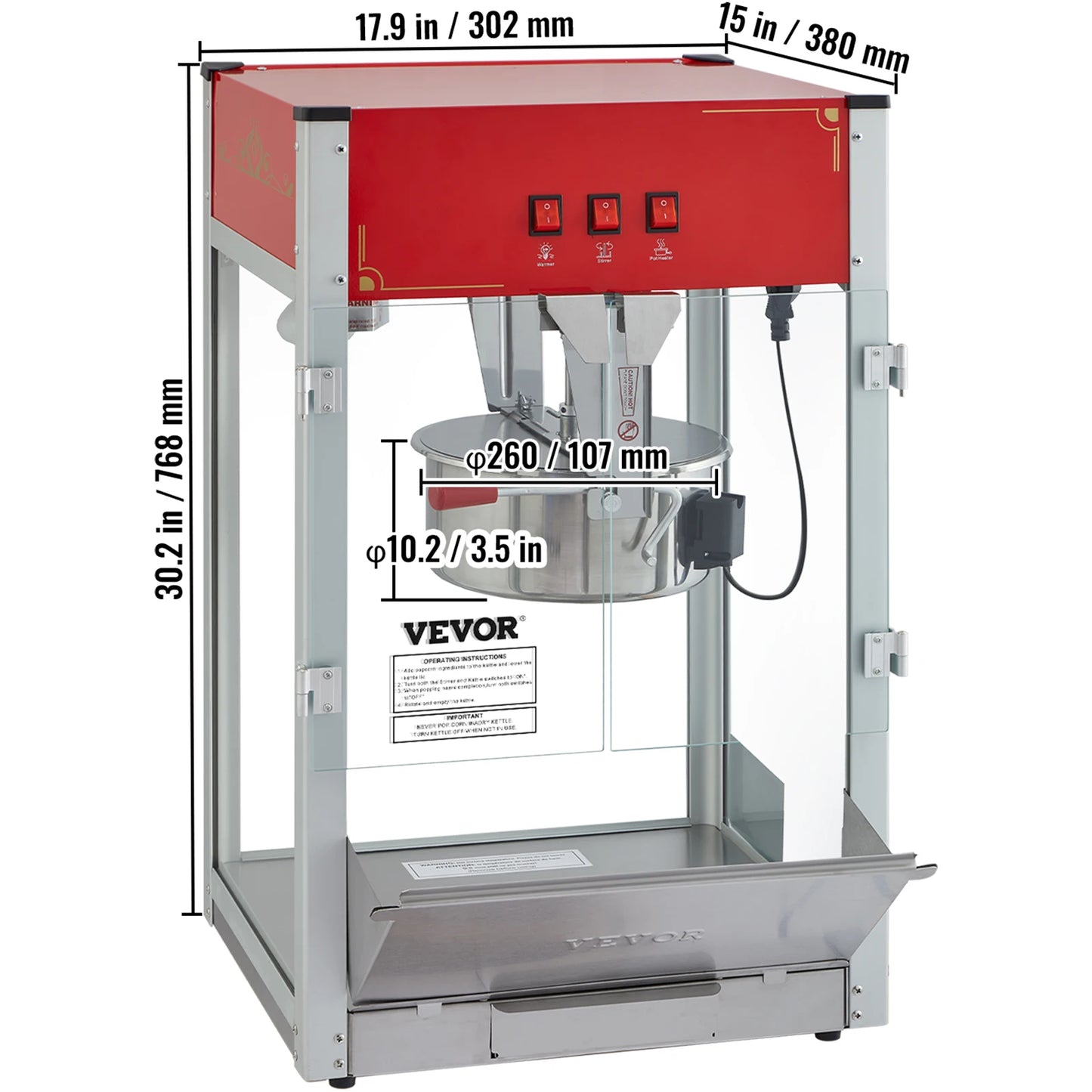 SucceBuy Electric Popcorn Maker Commercial Popper Machine SUS304 Heating Tube