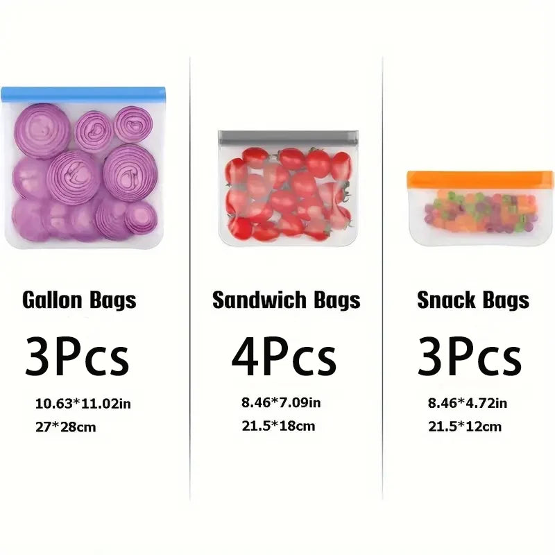 Thickened PEVA Food Storage Bags Ziplock Leakproof Freezer Safe