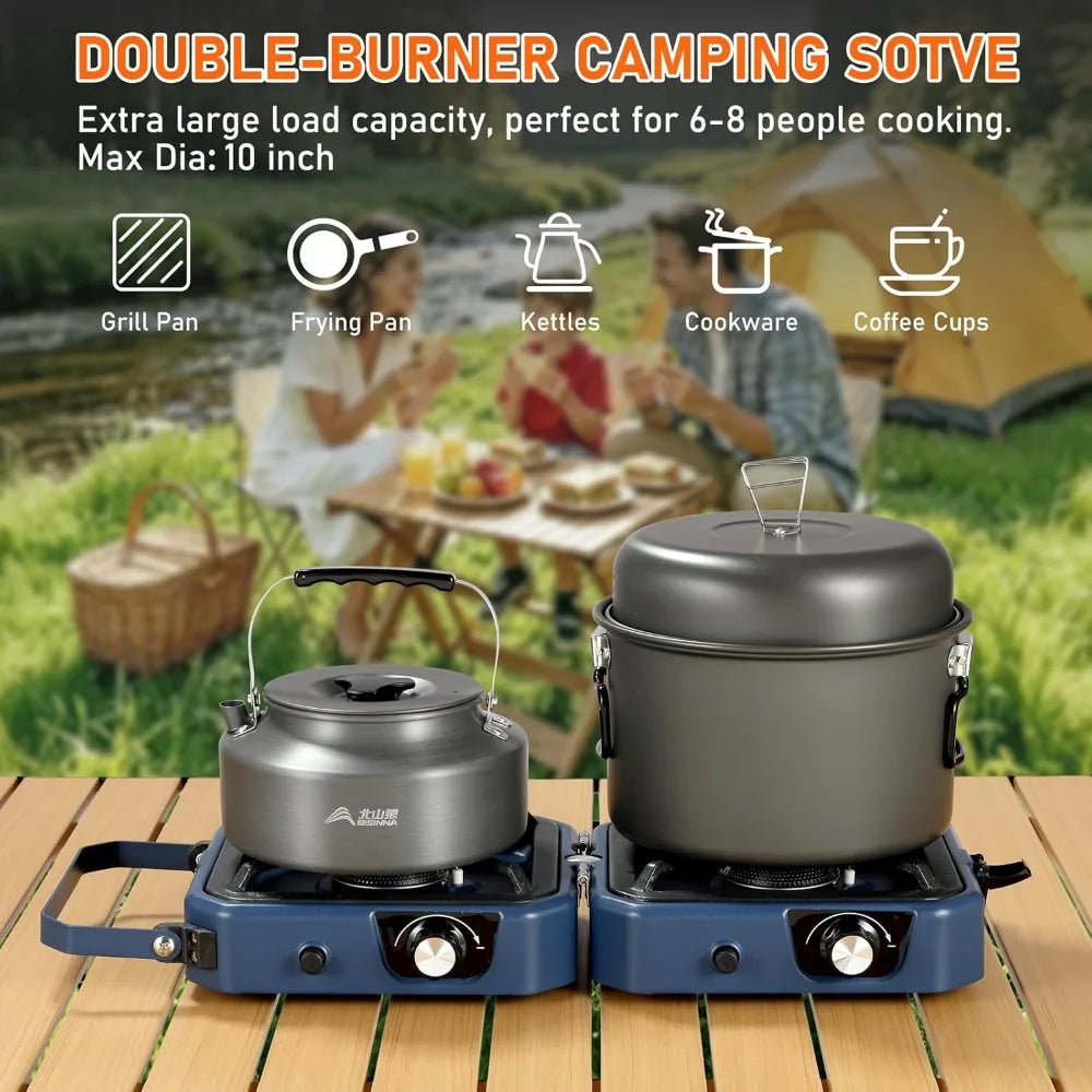 304 Stainless Steel 2 Burner Propane Camping Stove With Griddle