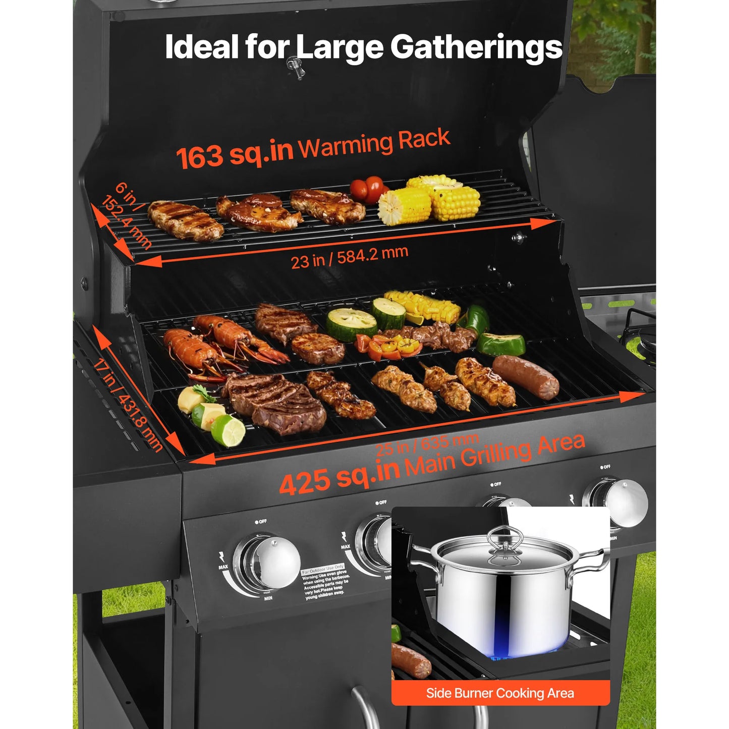 SucceBuy 4 Burner Propane Gas Grill With Side Burner