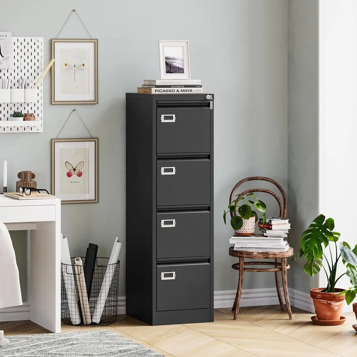 MIIKO 4 Drawer Filing Cabinet With Lock Metal Office Furniture
