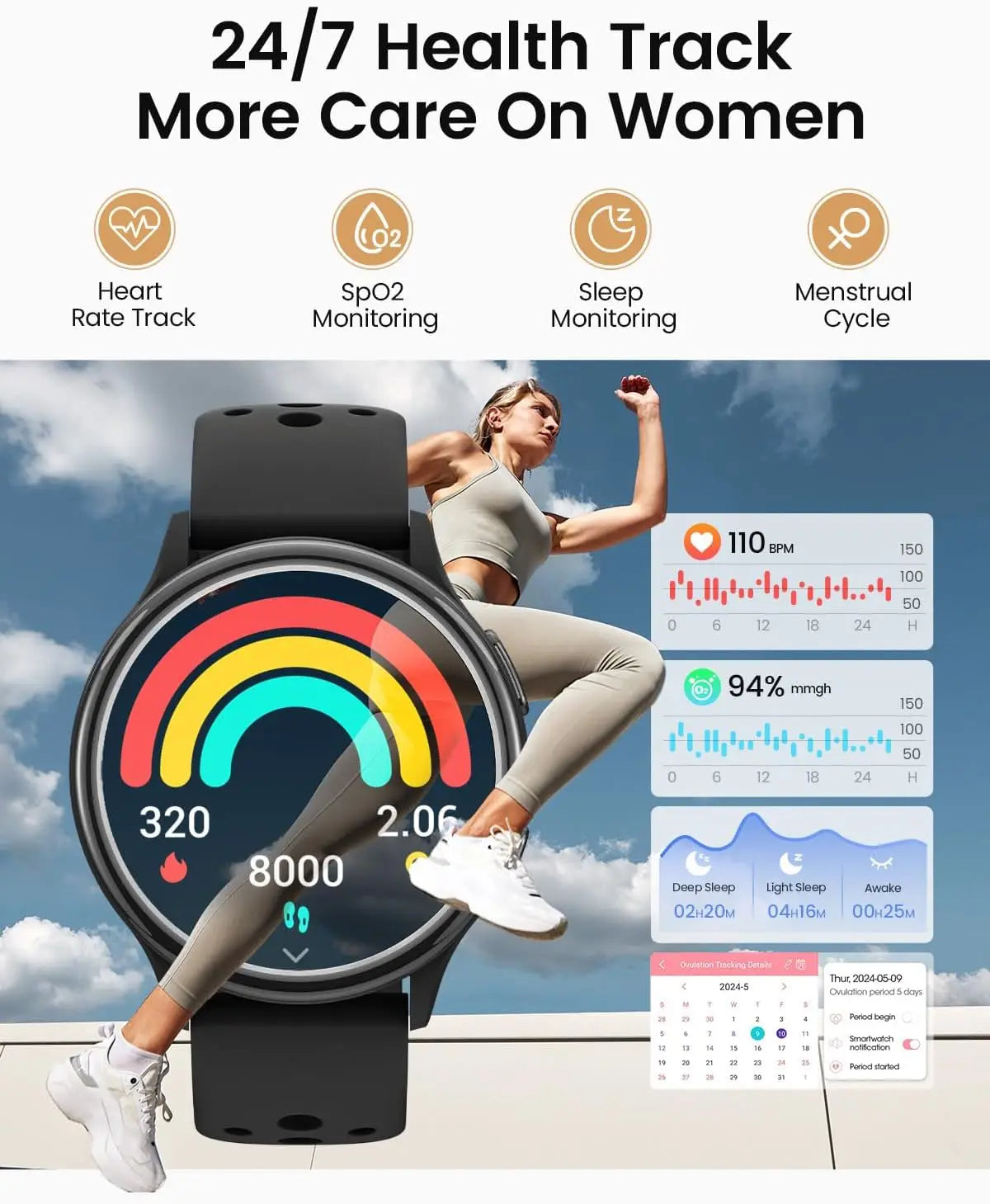 Anyloop Smartwatch For Women Fitness Tracker With iPhone Android