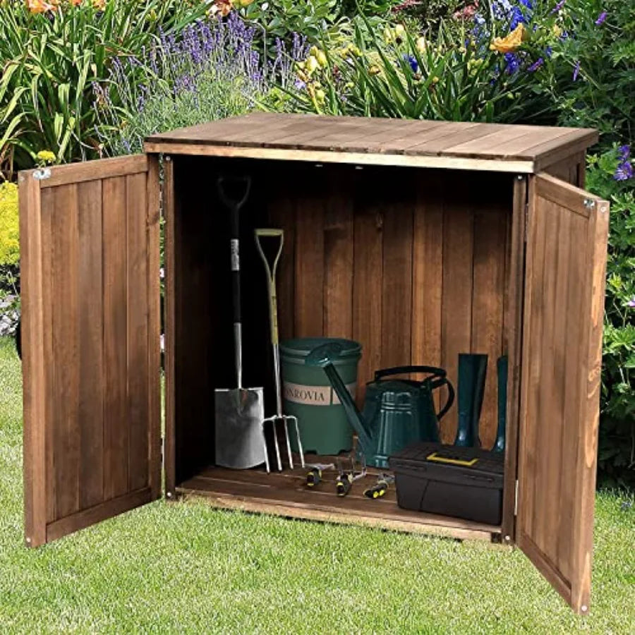 Garden Wooden Storage Shed Compact Tool Cabinet With Doors