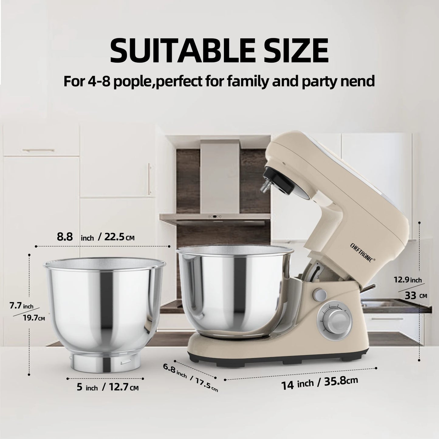 Cheftronic Tilt-Head Stand Mixer 500W 6+ Speeds for Kitchen