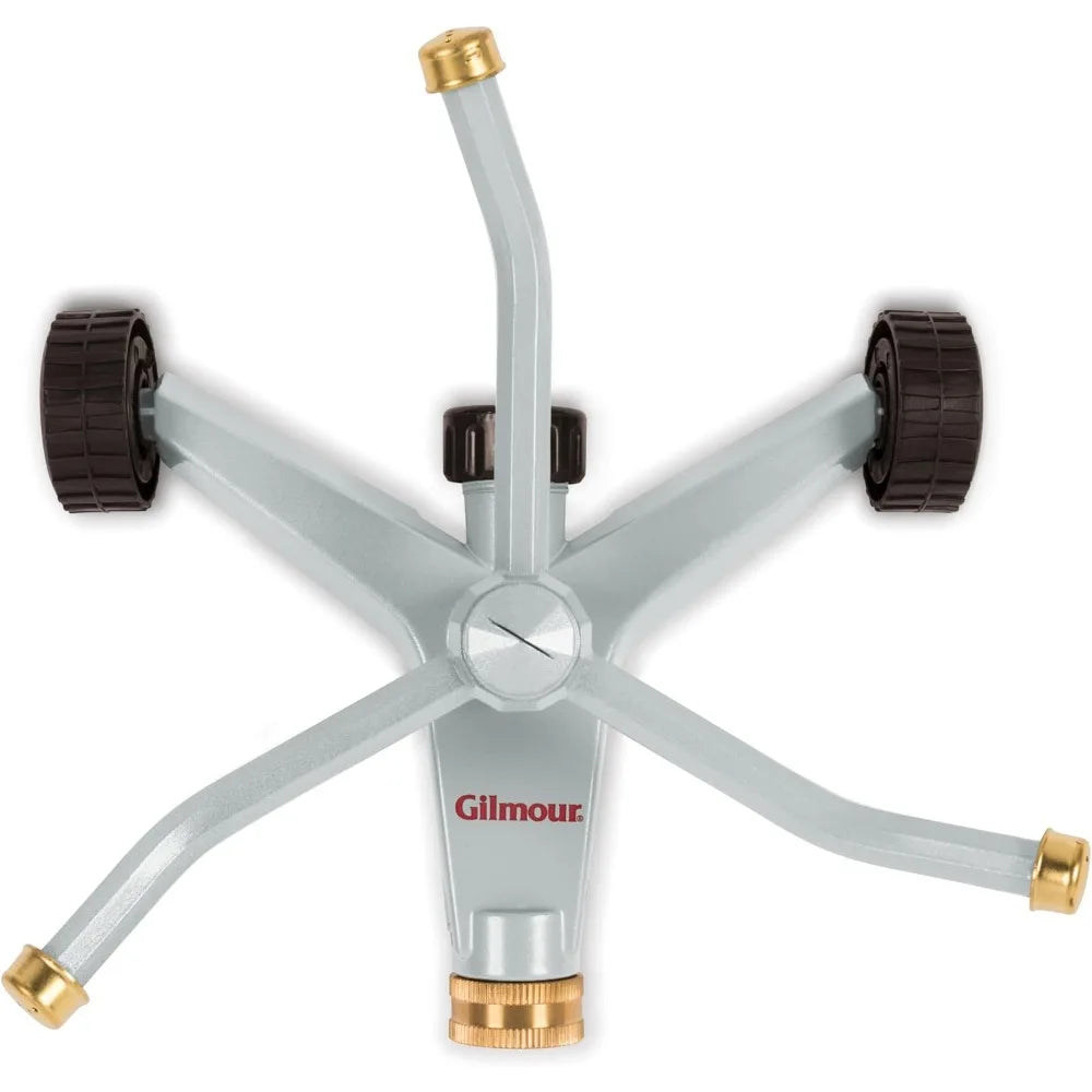 Heavy Duty 692 Sq Ft Spinning Sprinkler with Wheeled Base, 360° Coverage for Flower Beds & Gardens