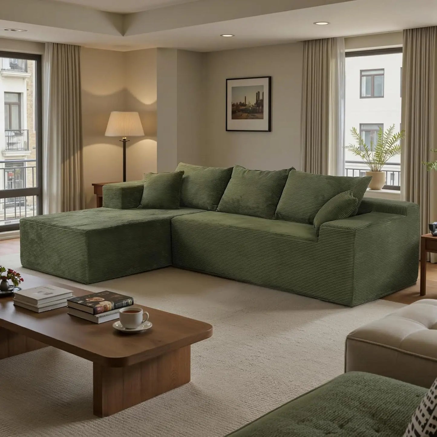 L Shape Sectional Sofa With Chaise Deep Seat Velvet