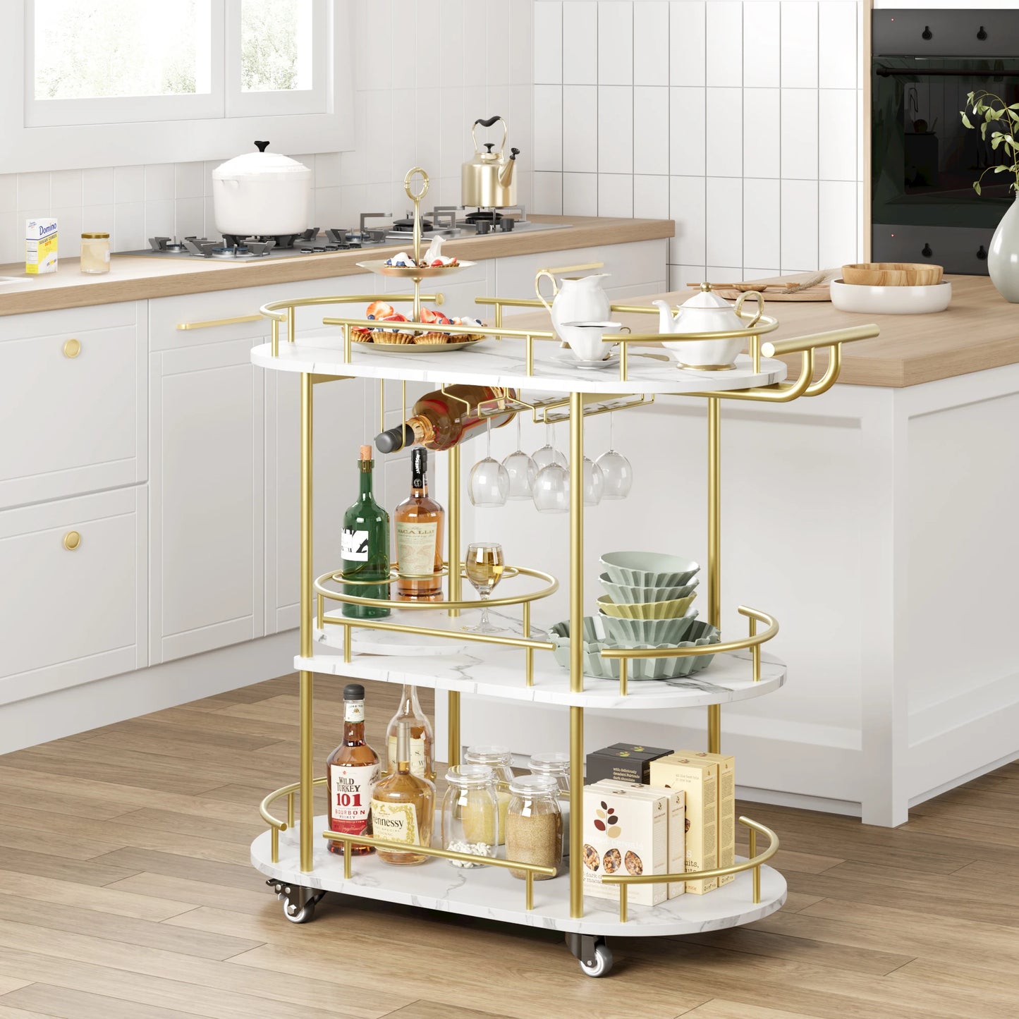 TWISTER.CK Bar Carts Four Tier Storage Shelves With Wine Rack