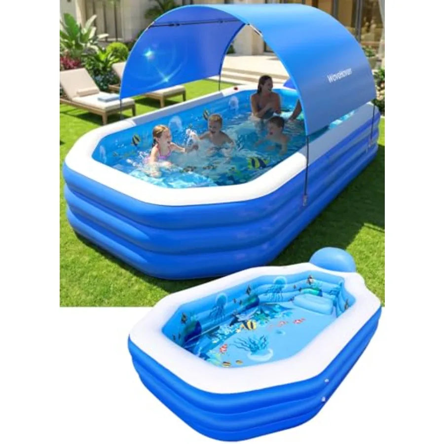 Backyard Inflatable Pool For Kids And Adults With Canopy Built In