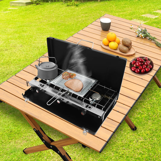 NONED 3-Burner Propane Portable Camping Stove With Griddle