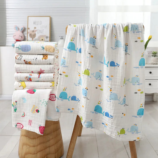 Unisex Cotton Baby Bath Towel and Gauze Washcloth Set for Newborns