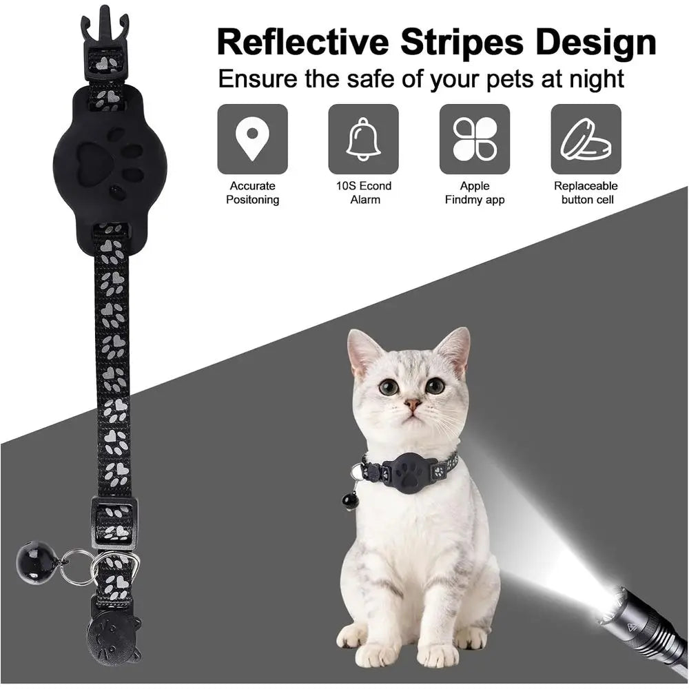 GPS Cat Collar Bluetooth Tracker Holder Breakaway for Small Cats iOS Find My