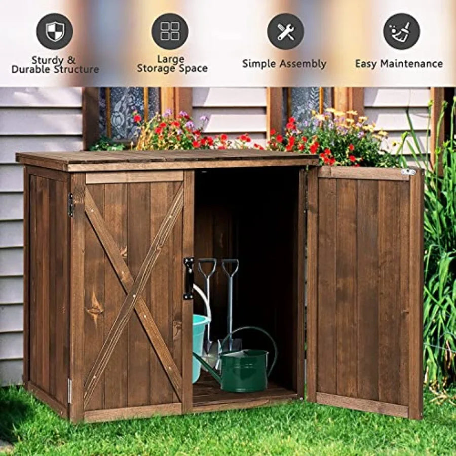 Garden Wooden Storage Shed Compact Tool Cabinet With Doors