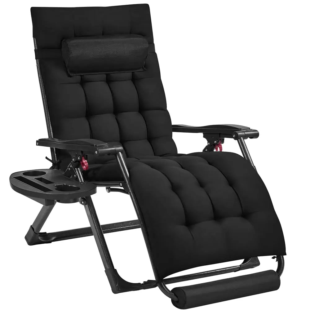 26"Zero Gravity Chair Folding Recliner with Removable Pad Headrest Cup Holder Tray Indoor Outdoor