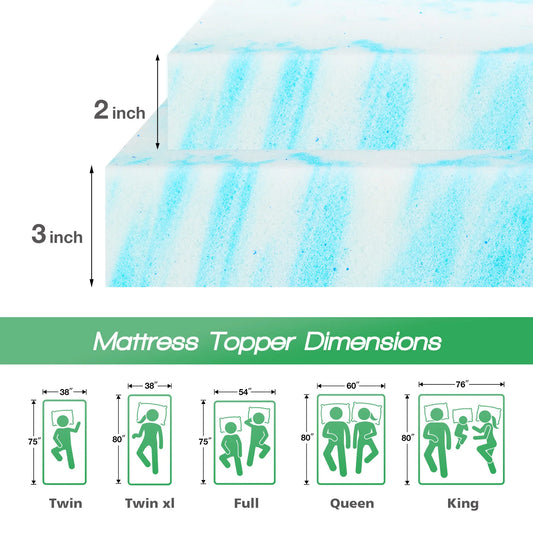 JHK Gel Memory Foam Mattress Topper Bed Comfort And Cooling