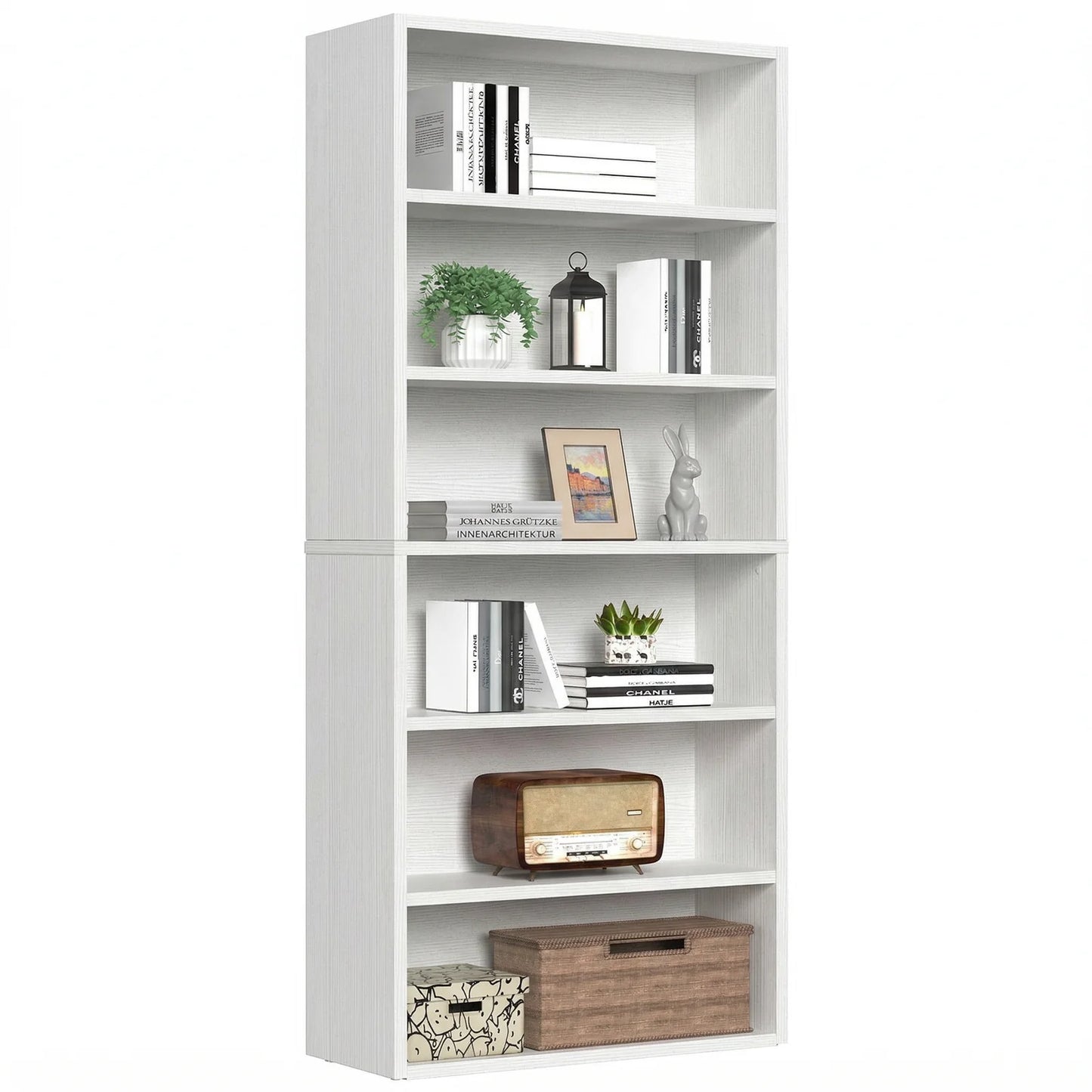 MCQ 6 Shelf Wooden Bookcase With Open Shelf Organizer
