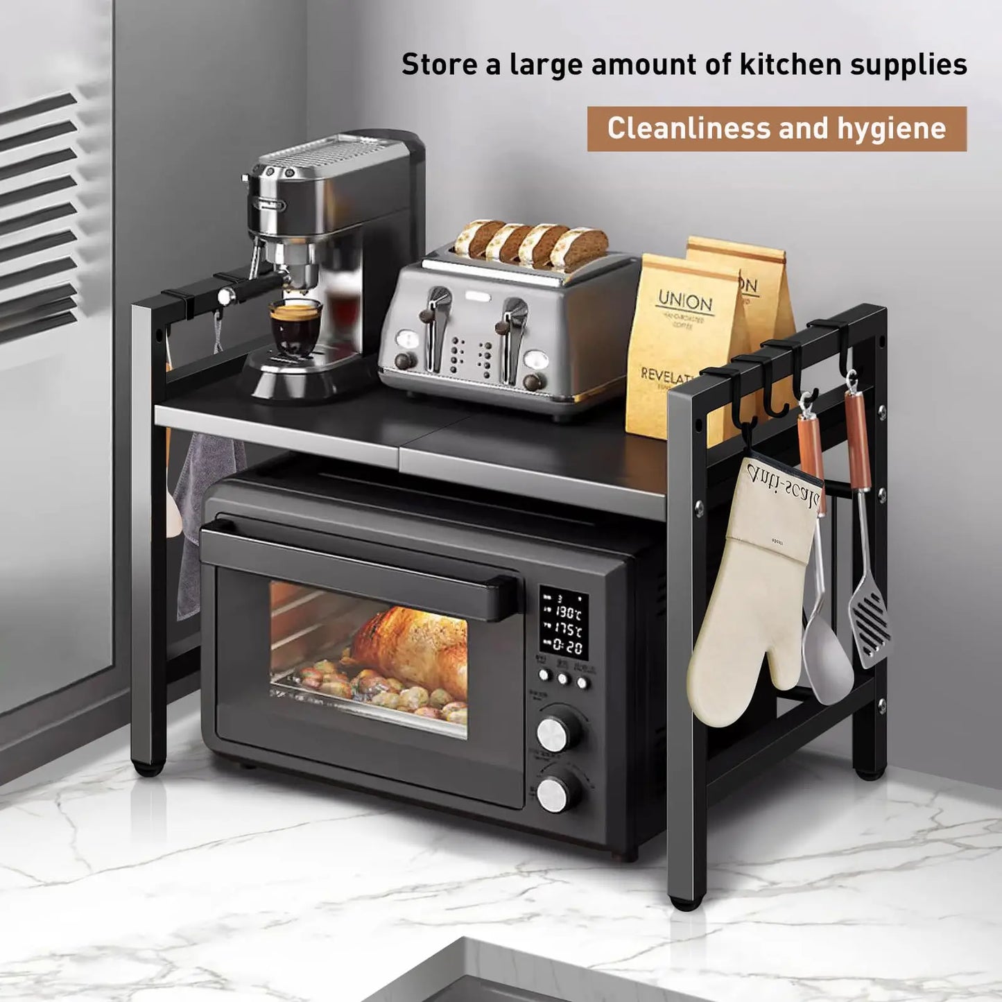 Expandable Microwave Shelf Organizer BKSL Rustproof Moisture Resistant