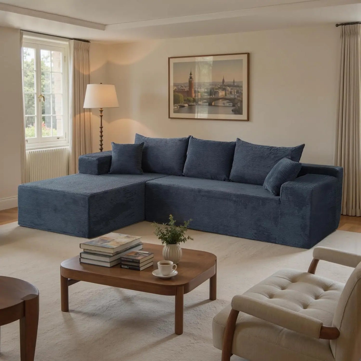 L Shape Sectional Sofa With Chaise Deep Seat Velvet