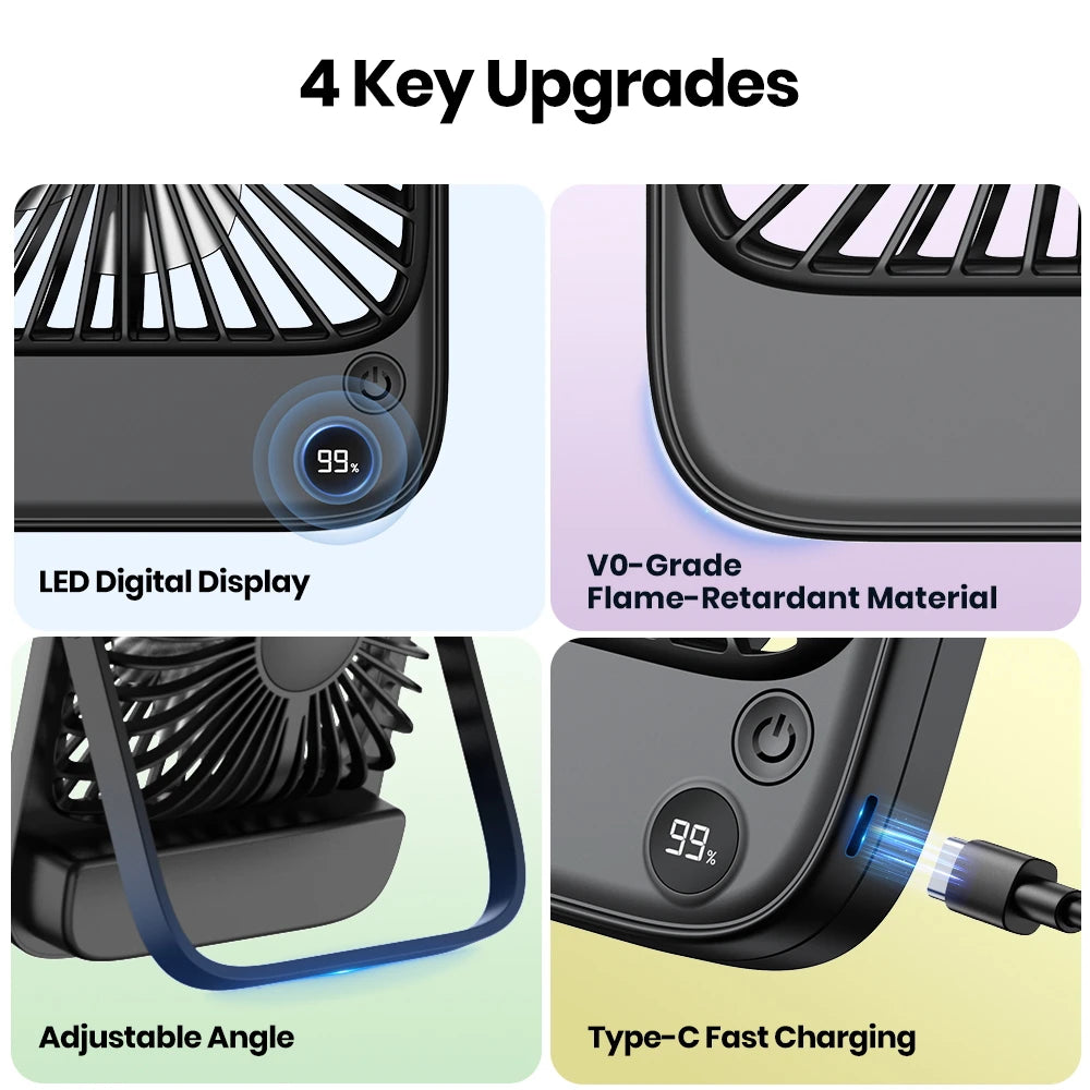 Topk Rechargeable Portable Camping Desk Fan 2000mAh USB