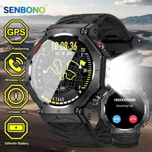 SENBONO GPS Smartwatch Men Fitness Tracker Waterproof Military