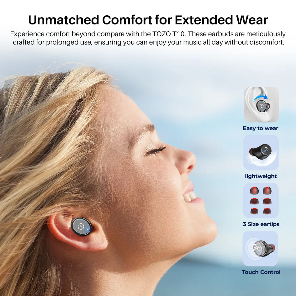 Tozo TWS Earbuds Wireless Bluetooth 5.3 HIFI Stereo Sound
