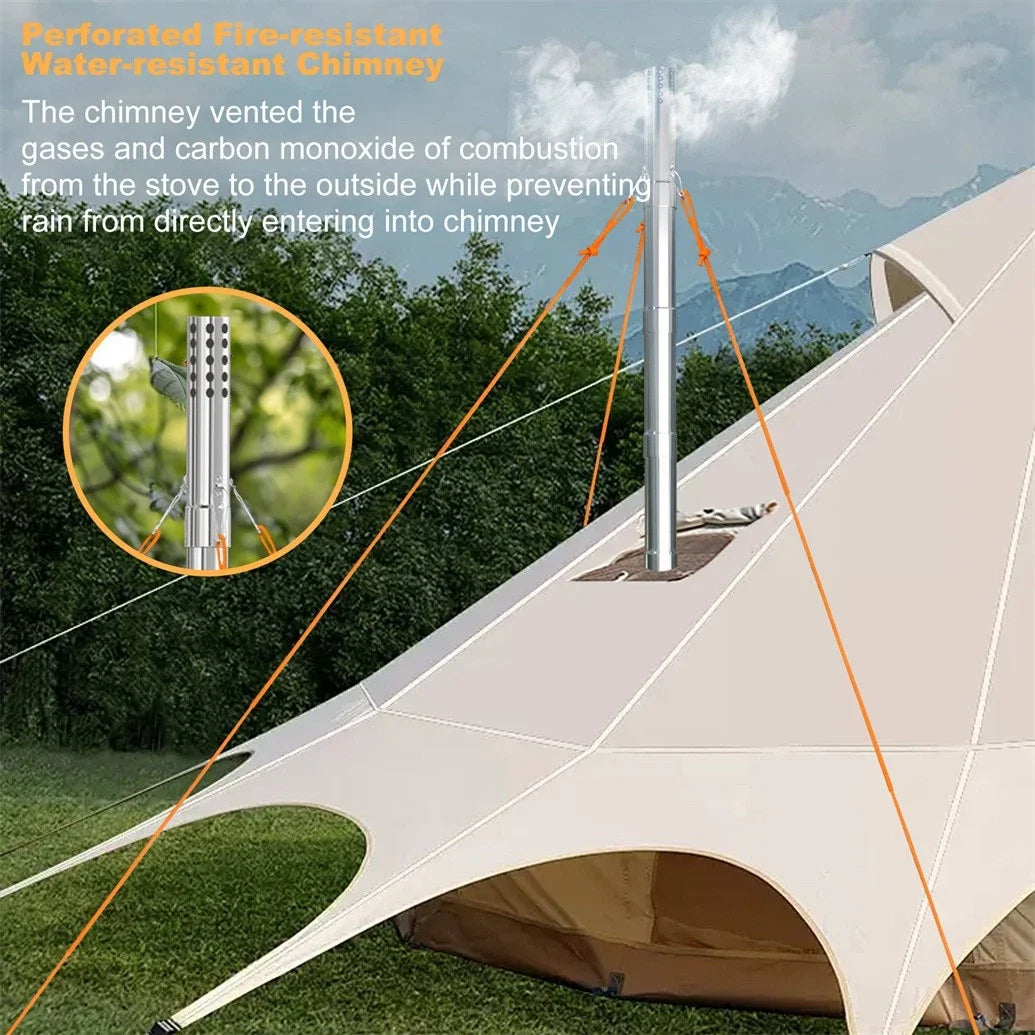 Wood Burning Portable Stove With Stainless Outdoor Chimney Pipes