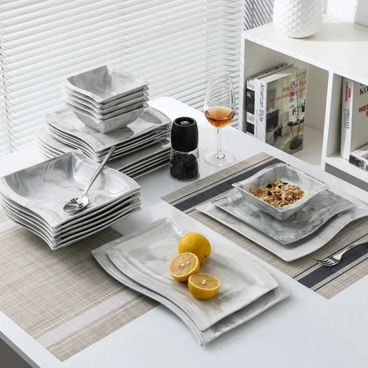 MALACASA Flora Nordic Marble Porcelain Dinnerware Set