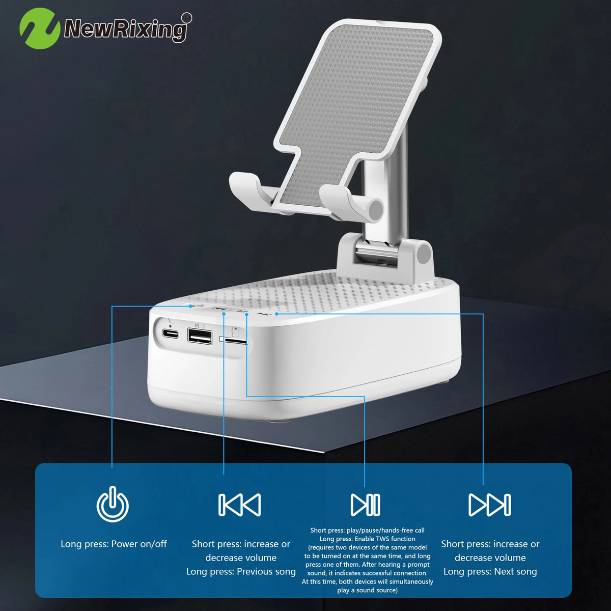 NewRixing Portable Wireless Speaker With Integrated Power Bank