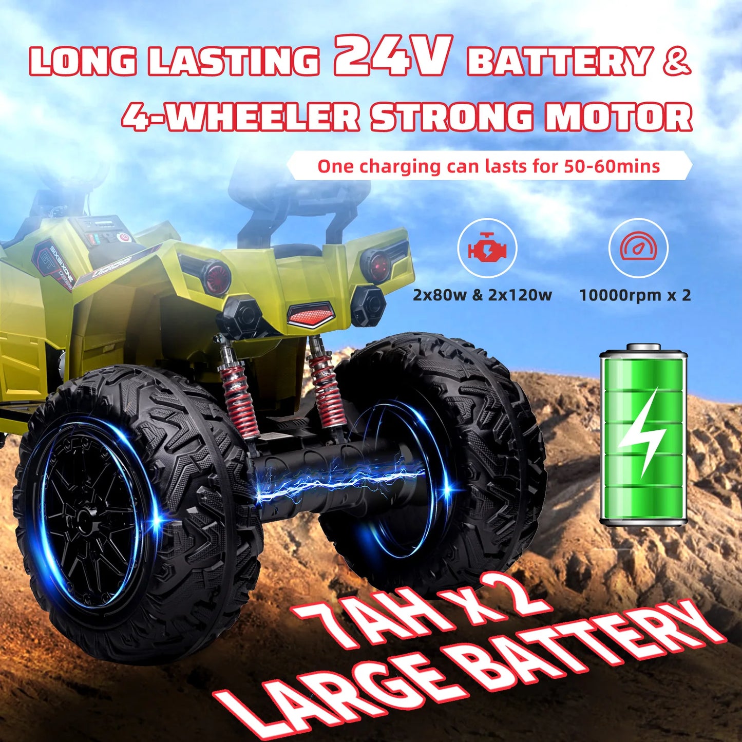 HiMISSE Kids Electric ATV 24V Ride On Vehicle With Bluetooth