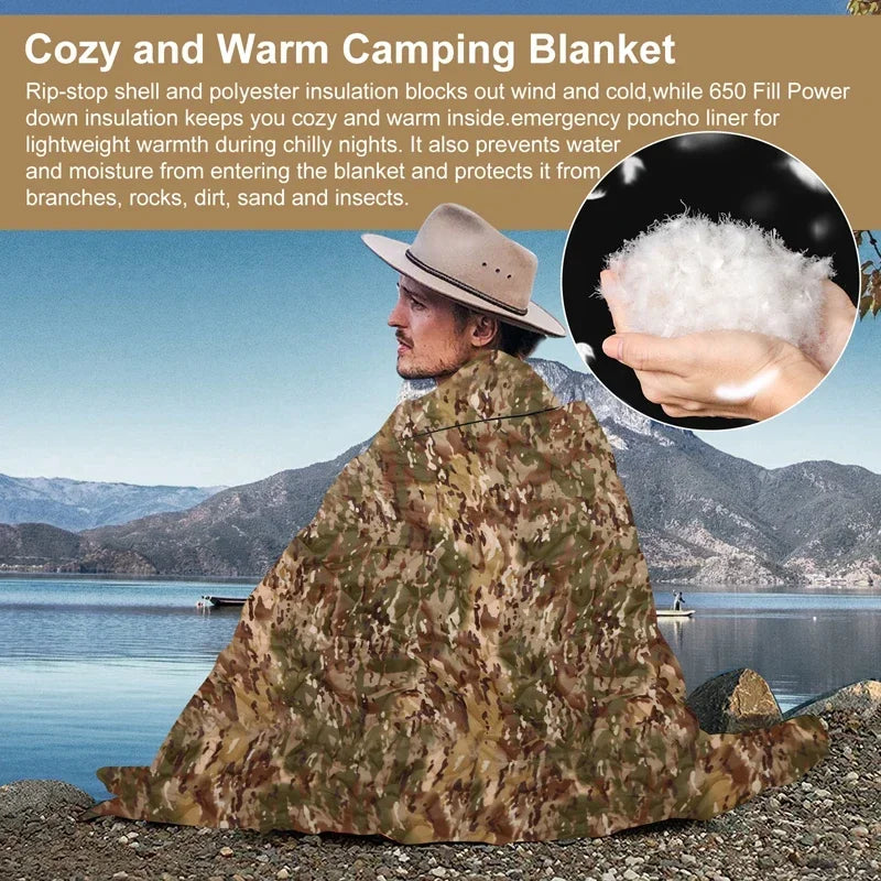 Tactical Army Poncho Liner Woobie Quilted Blanket for Camping and Hunting