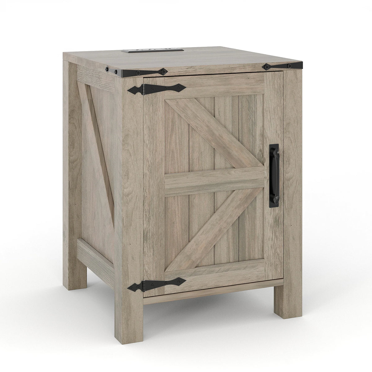 Rustic Farmhouse Nightstand With Charging Station Barn Door And Adjustable Storage Shelf Wooden Small Bedside Table 18 Inch Modern Two Tier Nightstand And End Table For Bedroom